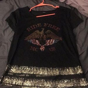 Black rocker tee with sequin bottom